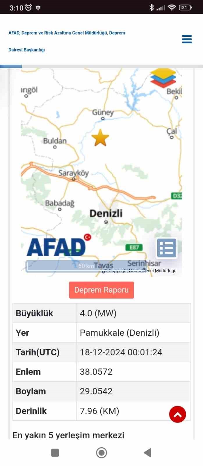 Denizli’de 4.0 şiddetinde deprem meydana geldi